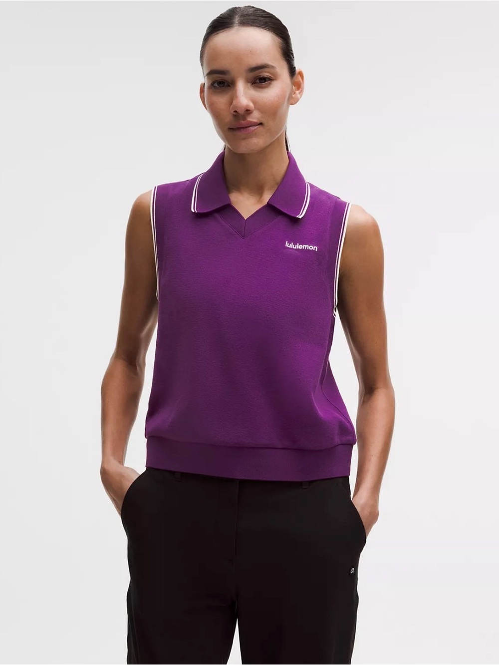 Lululemon Women's Purple Sleeveless Polo Cotton-Blend Golf Vest size XL
